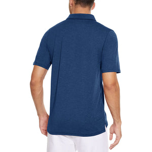 TACVASEN Dark Blue Men's Casual Polo Golf Shirts Quick Dry 3 Buttons