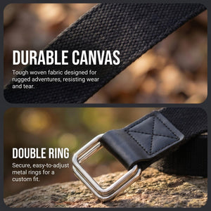 TACVASEN Black Double - Loop Buckle Canvas Leather Belt