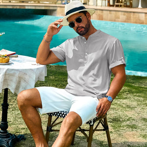 TACVASEN Light gray Henley Casual Lightweight Beach Shirts
