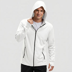 TACVASEN White Hoodie Lightweight Breathable Quick Dry UV Protection Outdoor Coat