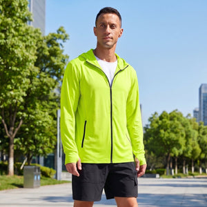 TACVASEN Fluorescent Green Hoodie Lightweight Breathable Quick Dry UV Protection Outdoor Coat