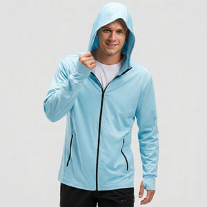 TACVASEN Light Blue Hoodie Lightweight Breathable Quick Dry UV Protection Outdoor Coat