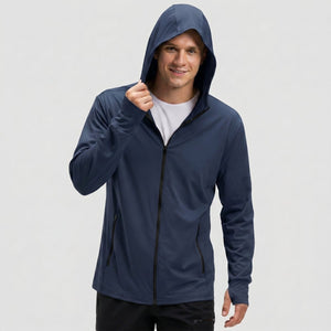 TACVASEN Navy Hoodie Lightweight Breathable Quick Dry UV Protection Outdoor Coat