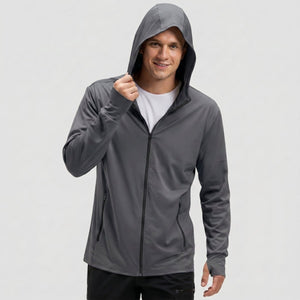 TACVASEN Dark Grey Hoodie Lightweight Breathable Quick Dry UV Protection Outdoor Coat
