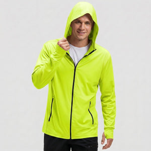 TACVASEN Fluorescent Green Hoodie Lightweight Breathable Quick Dry UV Protection Outdoor Coat