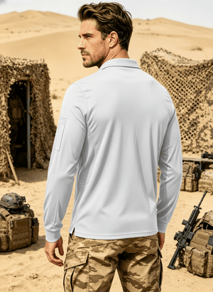 TACVASEN White Long Sleeve Quick Dry Tactical Performance Polo Shirt