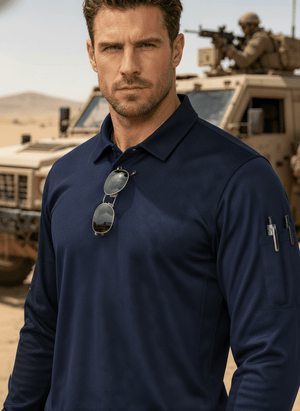 TACVASEN Navy Long Sleeve Quick Dry Tactical Performance Polo Shirt