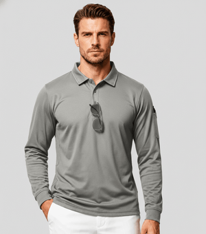 TACVASEN Light Grey Long Sleeve Quick Dry Tactical Performance Polo Shirt