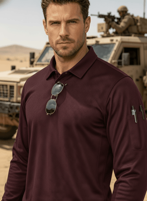 TACVASEN Wine Red Long Sleeve Quick Dry Tactical Performance Polo Shirt