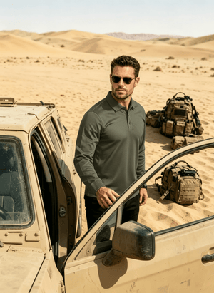TACVASEN Army Green Long Sleeve Quick Dry Tactical Performance Polo Shirt