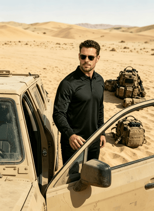 TACVASEN Dark Grey Long Sleeve Quick Dry Tactical Performance Polo Shirt