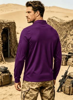 TACVASEN Purple Long Sleeve Quick Dry Tactical Performance Polo Shirt