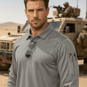 TACVASEN Light Grey Long Sleeve Quick Dry Tactical Performance Polo Shirt