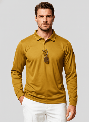 TACVASEN Yellow Long Sleeve Quick Dry Tactical Performance Polo Shirt