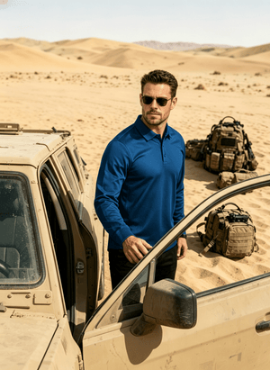 TACVASEN Blue Green Long Sleeve Quick Dry Tactical Performance Polo Shirt