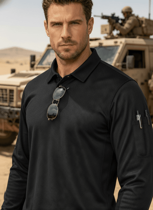 TACVASEN Dark Grey Long Sleeve Quick Dry Tactical Performance Polo Shirt