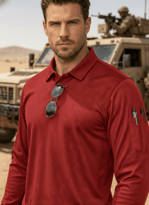 TACVASEN Tomato Long Sleeve Quick Dry Tactical Performance Polo Shirt