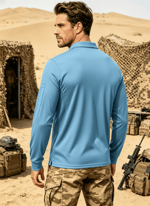 TACVASEN Sky Blue Long Sleeve Quick Dry Tactical Performance Polo Shirt