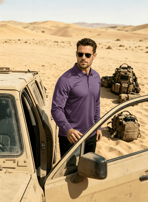 TACVASEN Light Purple Long Sleeve Quick Dry Tactical Performance Polo Shirt