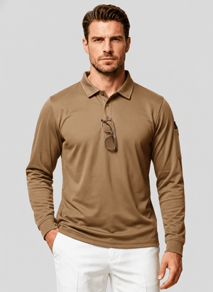 TACVASEN Coyote Brown Long Sleeve Quick Dry Tactical Performance Polo Shirt