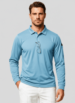 TACVASEN Sky Blue Long Sleeve Quick Dry Tactical Performance Polo Shirt