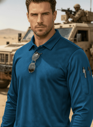 TACVASEN Blue Green Long Sleeve Quick Dry Tactical Performance Polo Shirt