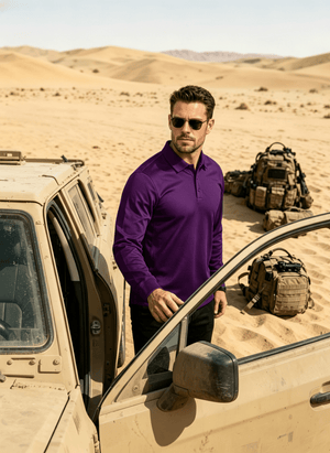 TACVASEN Purple Long Sleeve Quick Dry Tactical Performance Polo Shirt