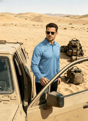 TACVASEN Sky Blue Long Sleeve Quick Dry Tactical Performance Polo Shirt