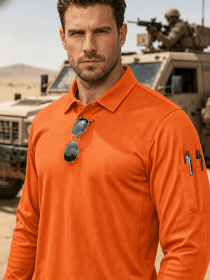 TACVASEN Orange Long Sleeve Quick Dry Tactical Performance Polo Shirt