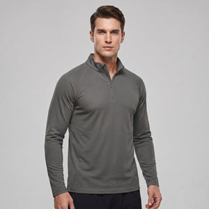 TACVASEN Dark Grey Long Sleeve Sun Shirt UPF 50+ Zip Fishing Running Rashguard