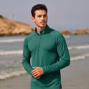 TACVASEN Emerald Green Long Sleeve Sun Shirt UPF 50+ Zip Fishing Running Rashguard