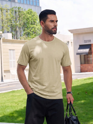 TACVASEN Khaki Men Plain Cotton Moisture Wicking Casual T-Shirts