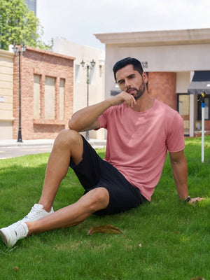 TACVASEN Grey Pink Men Plain Cotton Moisture Wicking Casual T-Shirts