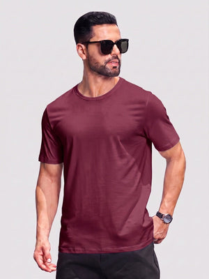 TACVASEN Wine Red Men Plain Cotton Moisture Wicking Casual T-Shirts