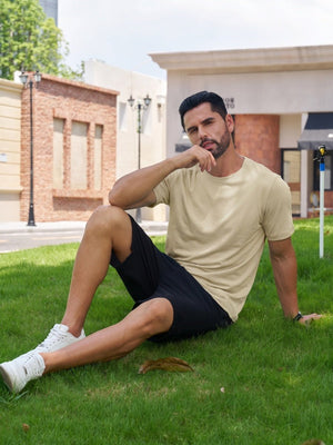 TACVASEN Khaki Men Plain Cotton Moisture Wicking Casual T-Shirts