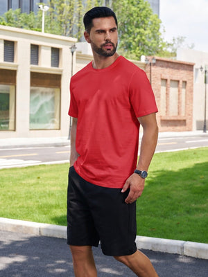 TACVASEN Tomato Red Men Plain Cotton Moisture Wicking Casual T-Shirts