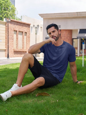 TACVASEN Navy Men Plain Cotton Moisture Wicking Casual T-Shirts