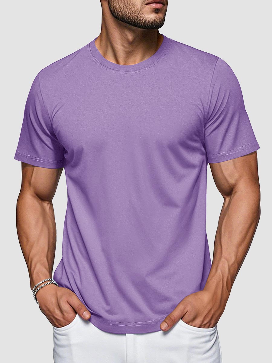 TACVASEN Light Purple Men Plain Cotton Moisture Wicking Casual T-Shirts