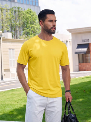 TACVASEN Yellow Men Plain Cotton Moisture Wicking Casual T-Shirts