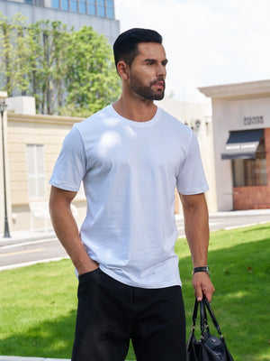 TACVASEN White Men Plain Cotton Moisture Wicking Casual T-Shirts