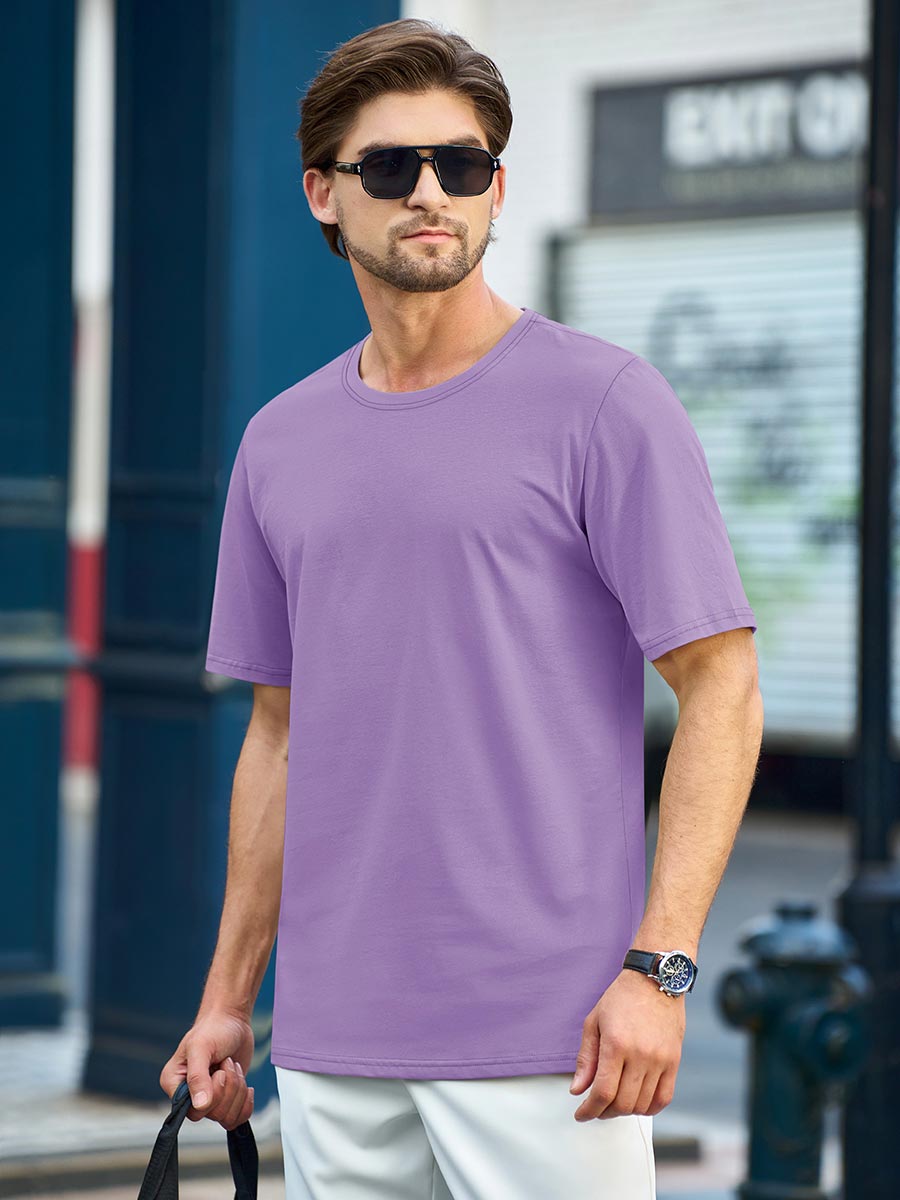 TACVASEN Light Purple Men Plain Cotton Moisture Wicking Casual T-Shirts