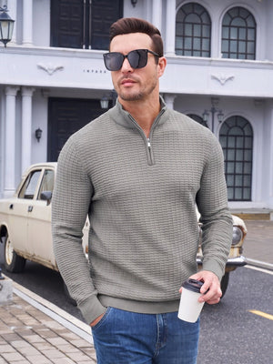 TACVASEN Dark Grey Men's 1/4 Zipper Pullover Knitted Textured Sweater