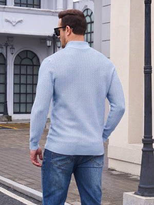 TACVASEN Light Blue Men's 1/4 Zipper Pullover Knitted Textured Sweater