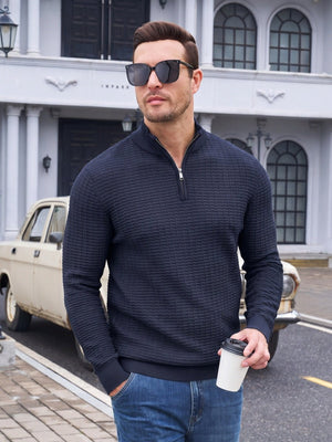 TACVASEN Navy Men's 1/4 Zipper Pullover Knitted Textured Sweater