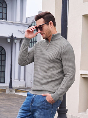 TACVASEN Dark Grey Men's 1/4 Zipper Pullover Knitted Textured Sweater