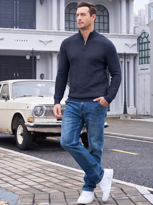 TACVASEN Navy Men's 1/4 Zipper Pullover Knitted Textured Sweater