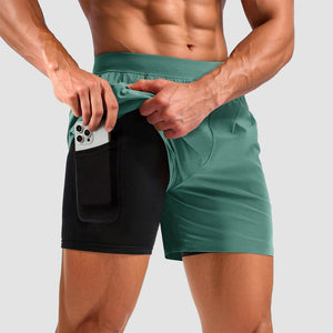 TACVASEN Fern Green Men's 2 in 1 Quick Dry Running Shorts with Pockets