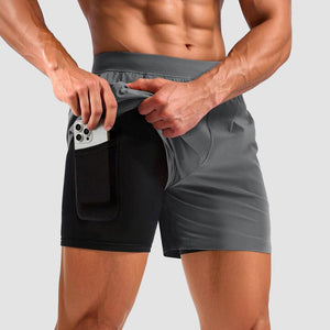 TACVASEN Grey Men's 2 in 1 Quick Dry Running Shorts with Pockets