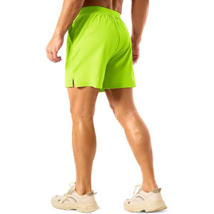 TACVASEN Fluorescent Green Men's 2 in 1 Quick Dry Running Shorts with Pockets