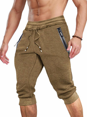 TACVASEN Khaki Men's 3/4 Joggers Elastic Cotton Capri Pants